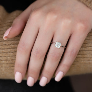 The Low Profile Kamellie Set With A 2.5 Carat Elongated Cushion Moissanite