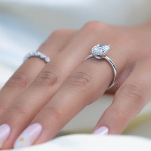 The Low Profile Kamellie Set With A 2.5 Carat Elongated Cushion Moissanite