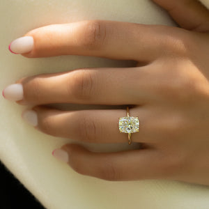 The Low Profile Kamellie Set With A 2.5 Carat Elongated Cushion Moissanite