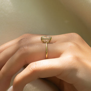 The Low Profile Kamellie Set With A 2.5 Carat Elongated Cushion Moissanite