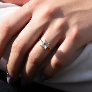The Low Profile Kamellie Set With A 2.5 Carat Elongated Cushion Moissanite