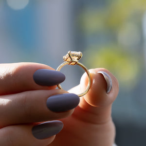 The Low Profile Kamellie Set With A 2.5 Carat Elongated Cushion Moissanite