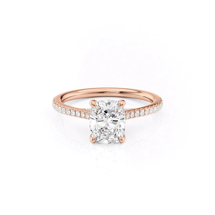 The Pave Claire Set With A 2.5 Carat Elongated Cushion Lab Diamond