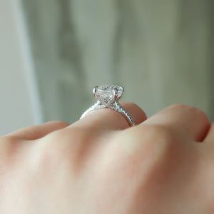 The Pave Claire Set With A 3 Carat Elongated Cushion Lab Diamond