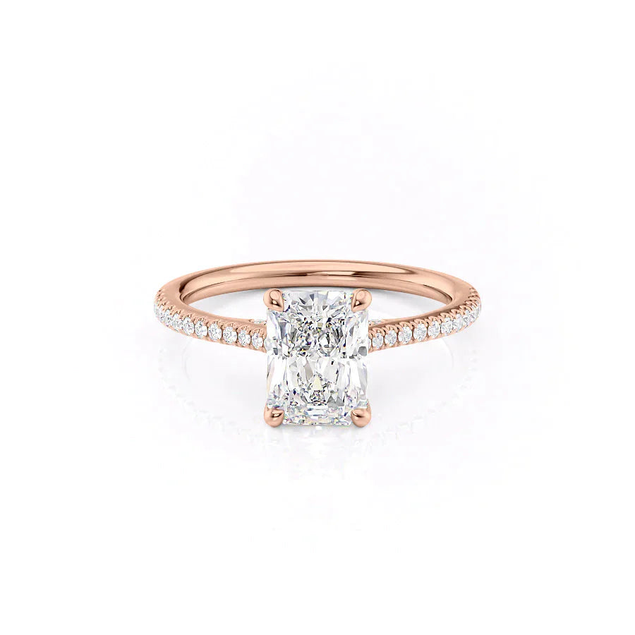 The Pave Claire Set With A 1.5 Carat Radiant Moissanite