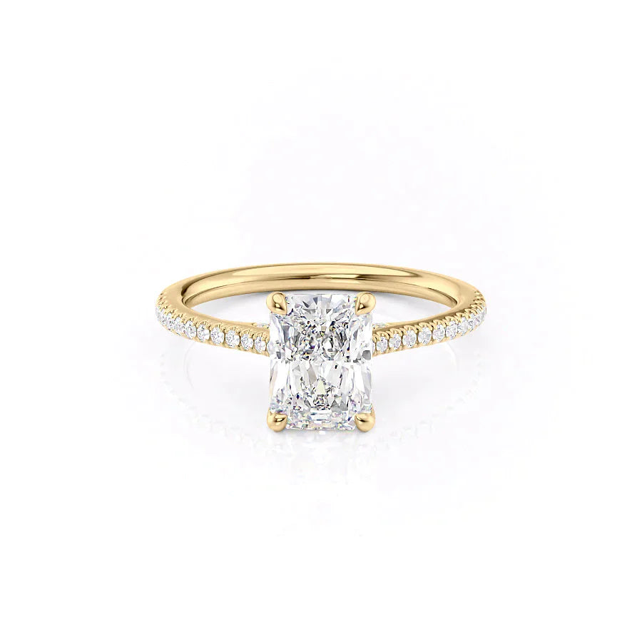 The Pave Claire Set With A 2.5 Carat Radiant Moissanite
