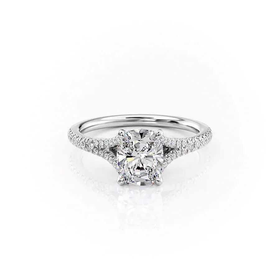 The Jade Set With A 3 Carat Elongated Cushion Moissanite