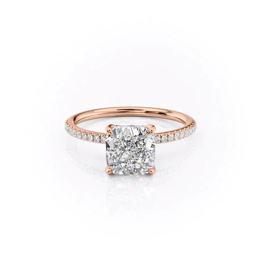 The Pave Petal Kamellie Set With A 1.5 Carat Cushion Lab Diamond
