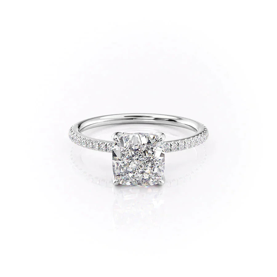 The Pave Petal Kamellie Set With A 3.5 Carat Cushion Moissanite