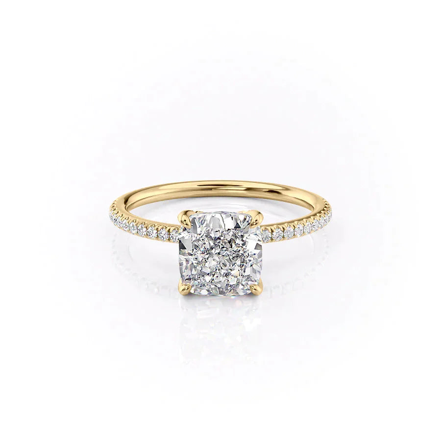 The Pave Petal Kamellie Set With A 5 Carat Cushion Moissanite
