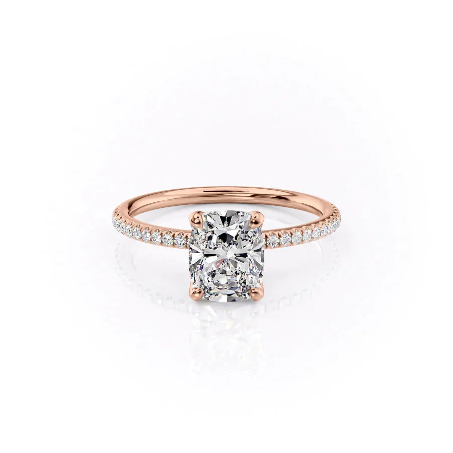 The Pave Petal Kamellie Set With A 4.5 Carat Elongated Cushion Moissanite