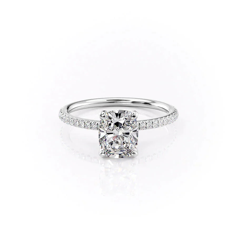 The Pave Petal Kamellie Set With A 2.5 Carat Elongated Cushion Moissanite