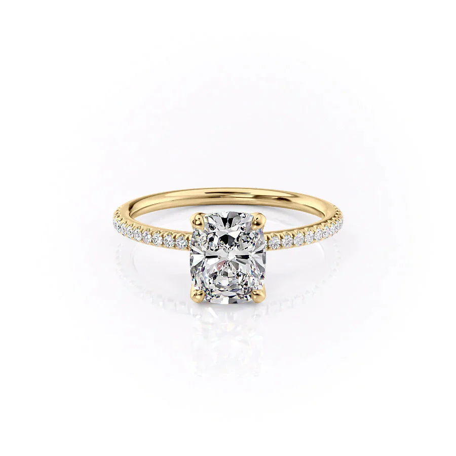The Pave Petal Kamellie Set With A 4 Carat Elongated Cushion Moissanite