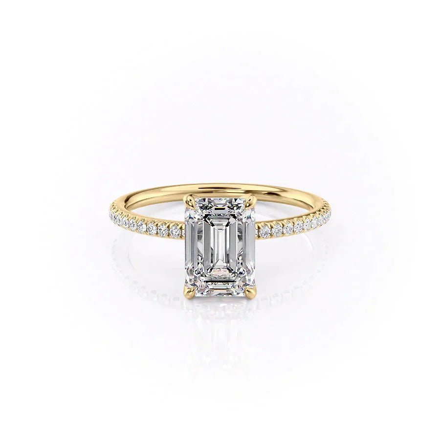 The Pave Petal Kamellie Set With A 2.5 Carat Emerald Moissanite