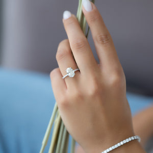 The Pave Petal Kamellie Set With A 2 Carat Oval Lab Diamond