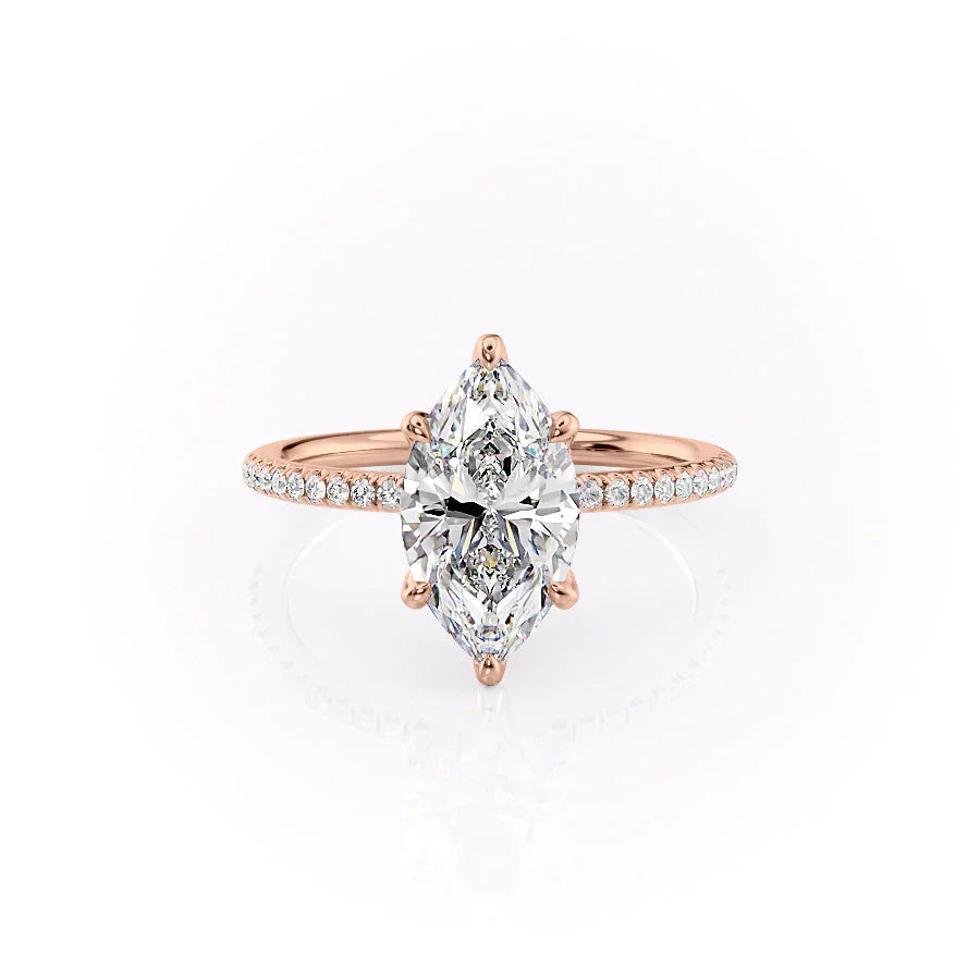 The Pave Petal Kamellie Set With A 4 Carat Marquise Moissanite