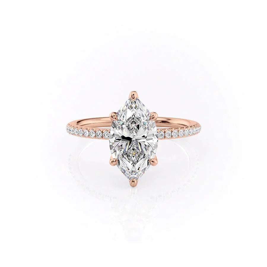 The Pave Petal Kamellie Set With A 2.5 Carat Marquise Lab Diamond