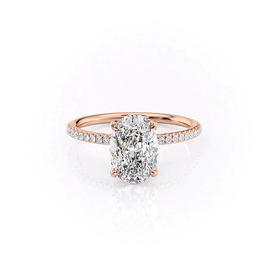 The Pave Petal Kamellie Set With A 3.5 Carat Oval Moissanite