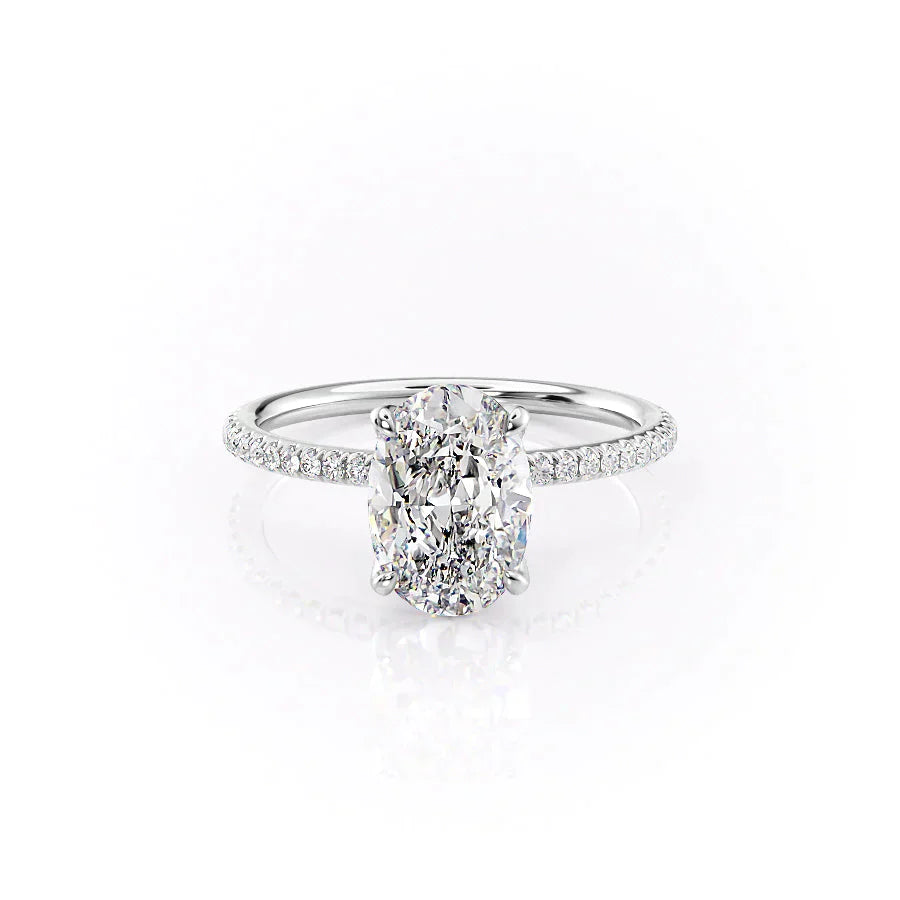 The Pave Petal Kamellie Set With A 3.5 Carat Oval Moissanite