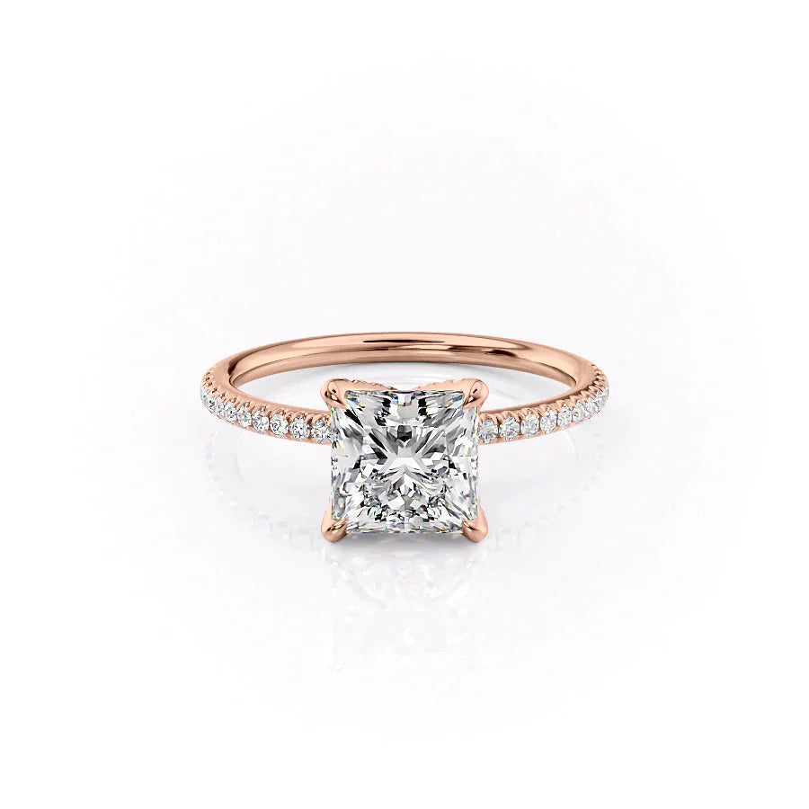 The Pave Petal Kamellie Set With A 4.5 Carat Princess Moissanite
