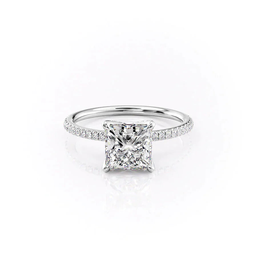 The Pave Petal Kamellie Set With A 5 Carat Princess Moissanite