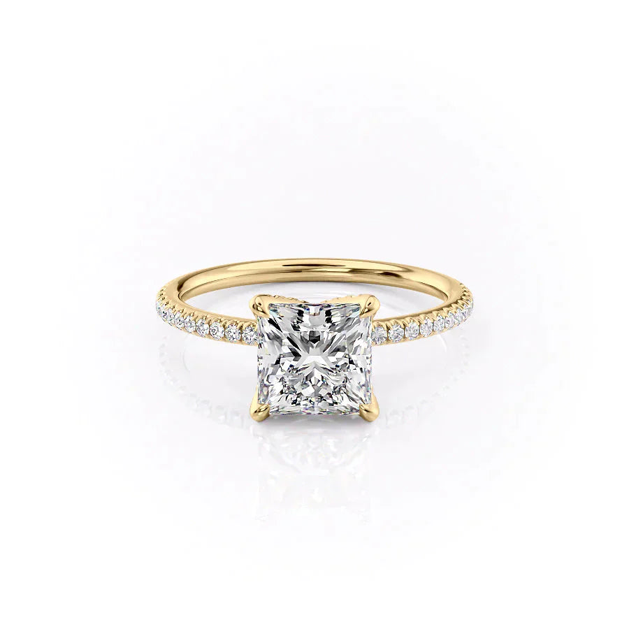 The Pave Petal Kamellie Set With A 1.5 Carat Princess Moissanite
