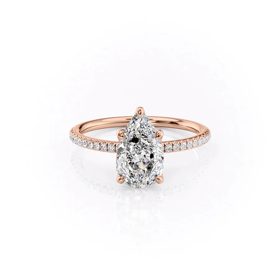 The Pave Petal Kamellie Set With A 5 Carat Pear Moissanite