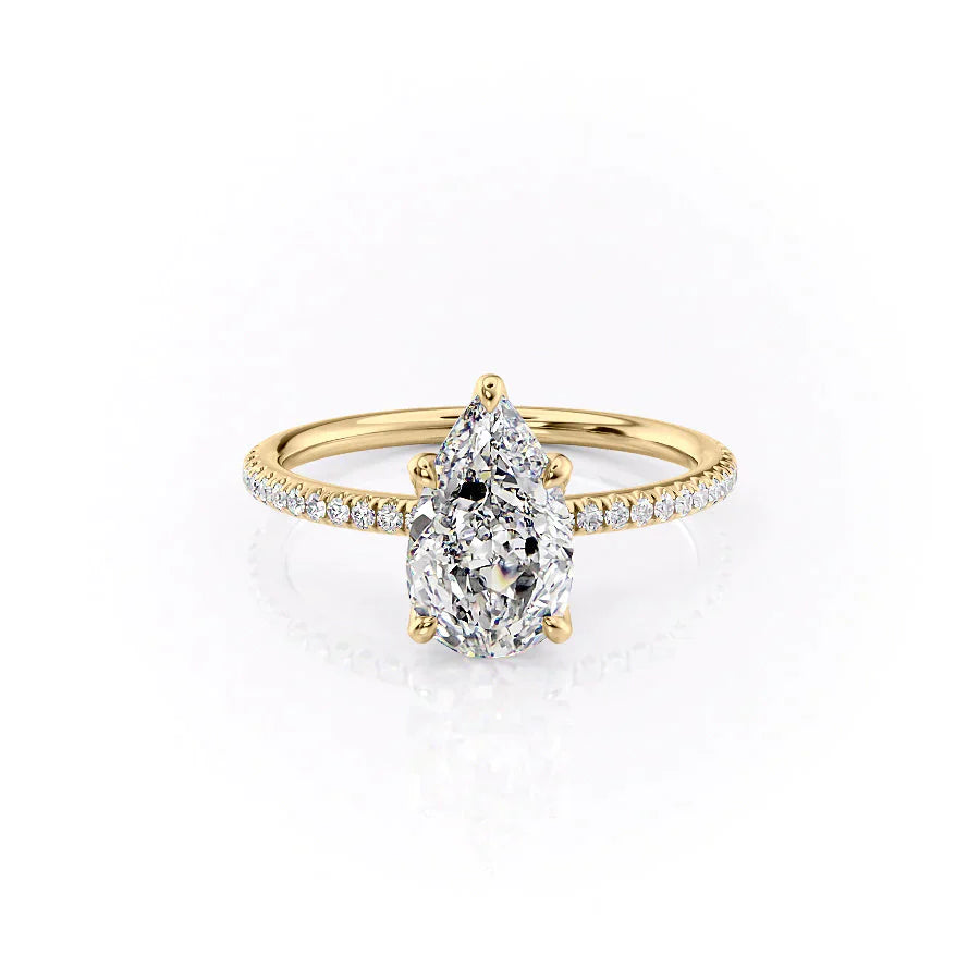 The Pave Petal Kamellie Set With A 2 Carat Pear Moissanite