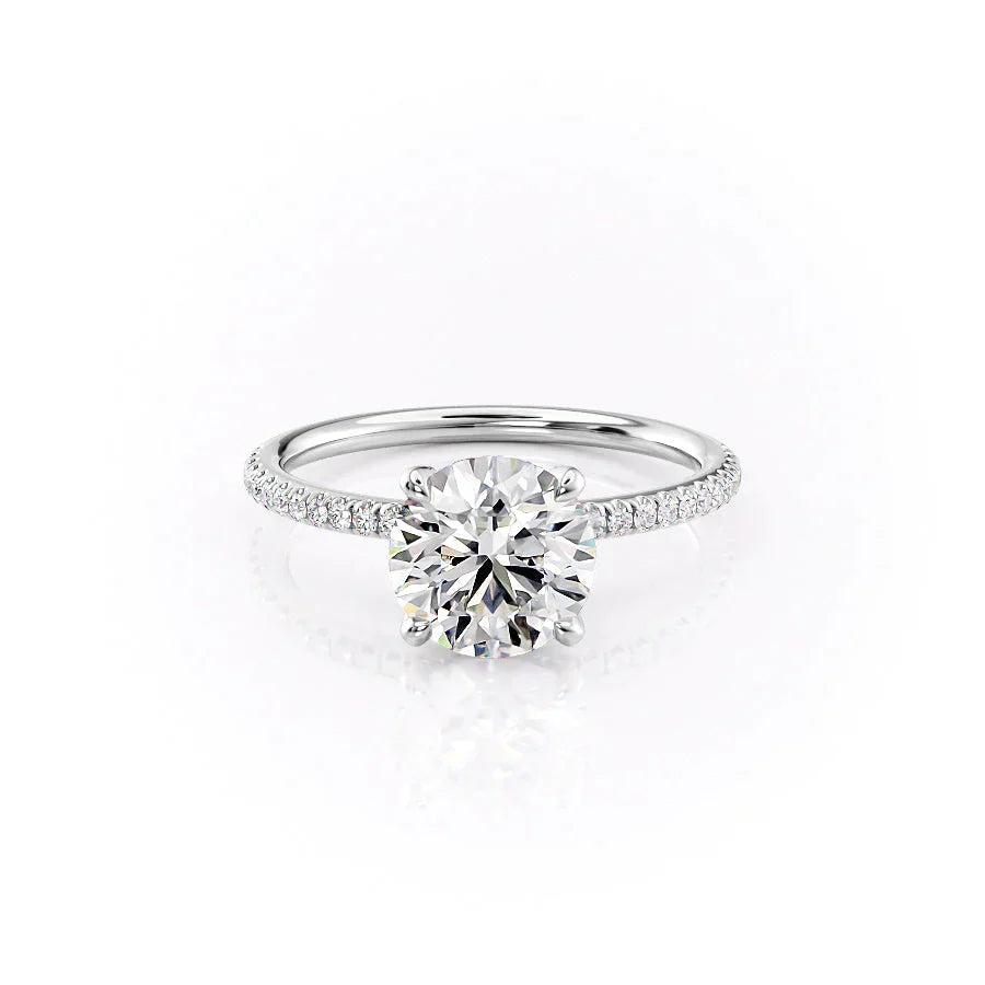The Pave Petal Kamellie Set With A 3.5 Carat Round Moissanite
