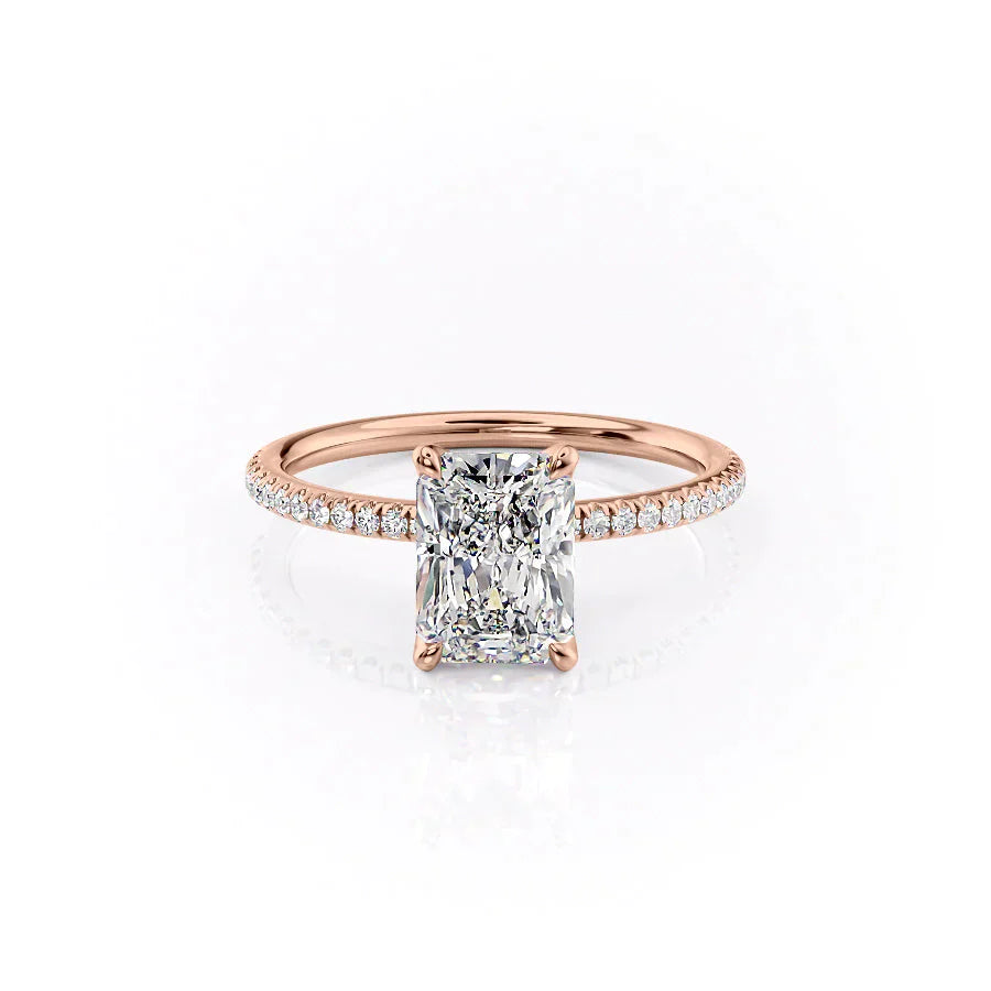 The Pave Petal Kamellie Set With A 4.5 Carat Radiant Moissanite
