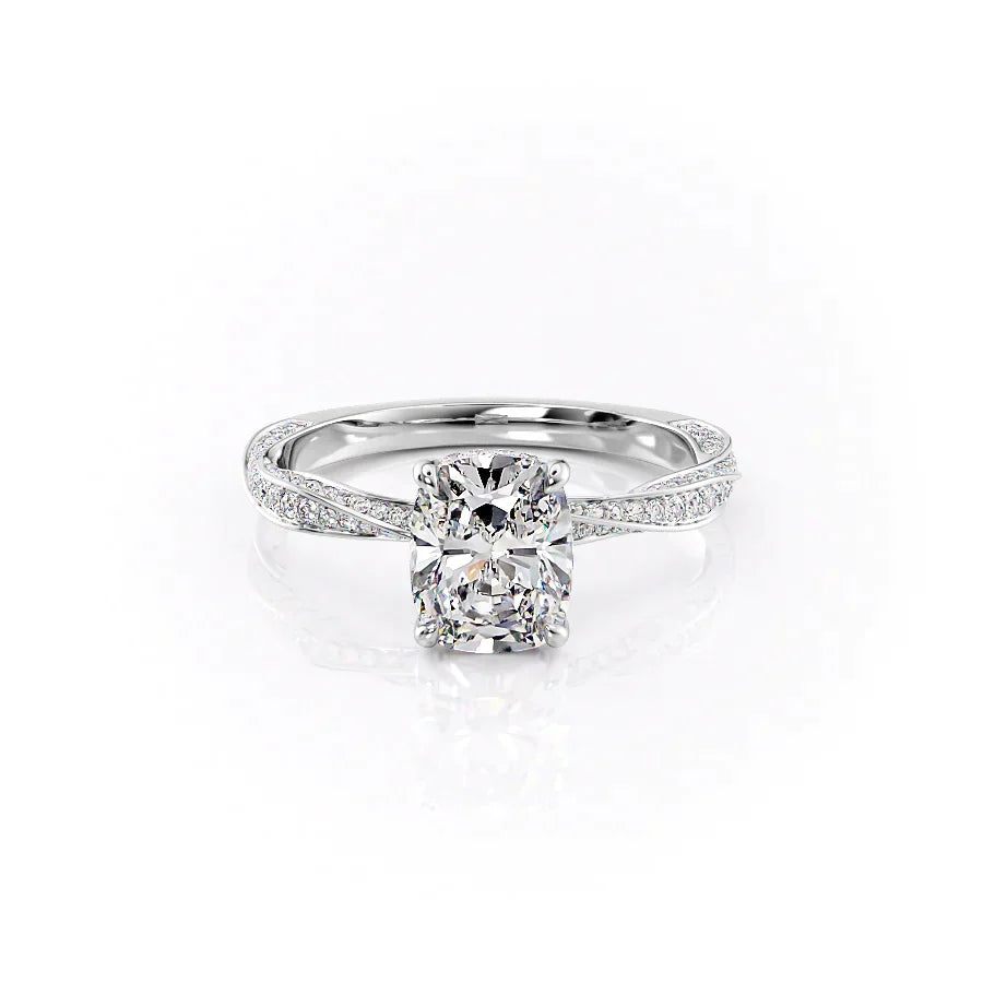 The Caroline Set With A 4.5 Carat Elongated Cushion Moissanite