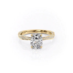The Caroline Set With A 4.5 Carat Elongated Cushion Moissanite