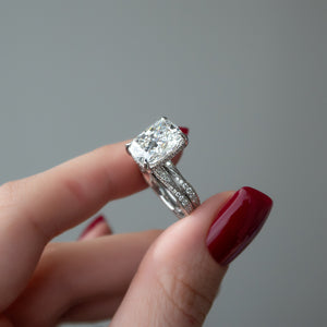The Caroline Set With A 2 Carat Elongated Cushion Moissanite