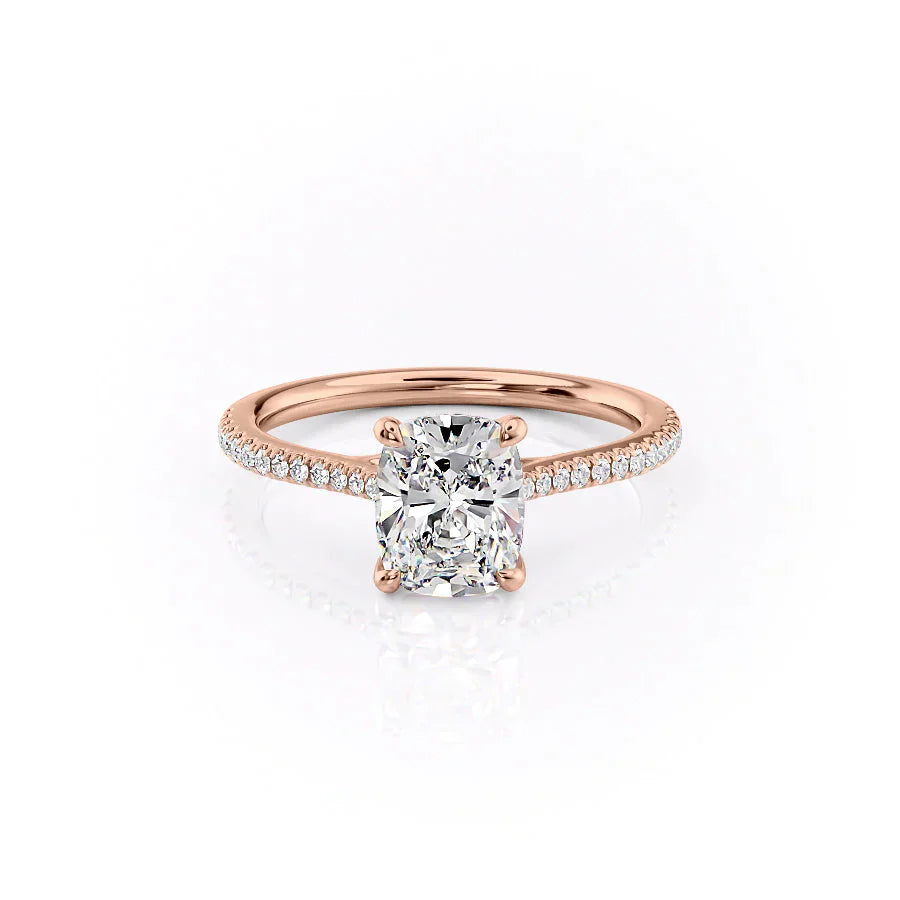 The Pave Lexie Set With A 2.5 Carat Elongated Cushion Moissanite