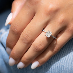 The Pave Lexie Set With A 3 Carat Elongated Cushion Lab Diamond