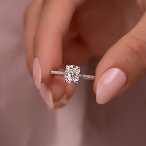 The Lexie Set With A 2.5 Carat Elongated Cushion Moissanite