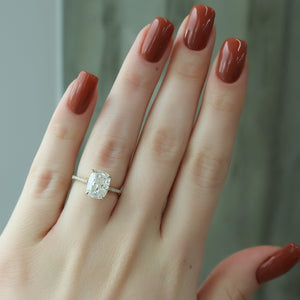The Lexie Set With A 2.5 Carat Elongated Cushion Moissanite