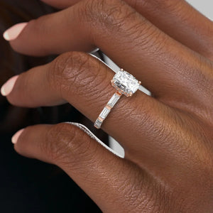 The Hailey Set With A 4 Carat Elongated Cushion Moissanite