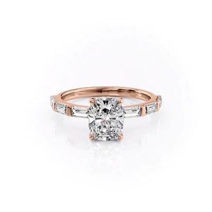 The Hailey Set With A 2.5 Carat Elongated Cushion Moissanite