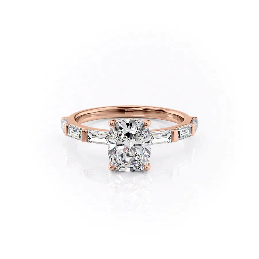 The Hailey Set With A 2 Carat Elongated Cushion Moissanite