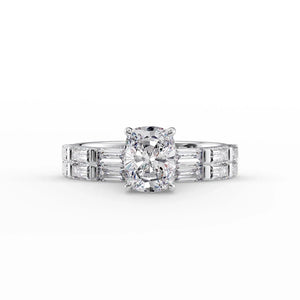The Hailey Set With A 3 Carat Elongated Cushion Moissanite