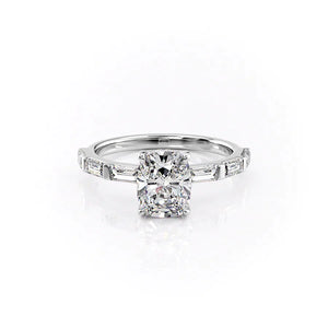 The Hailey Set With A 2.5 Carat Elongated Cushion Moissanite