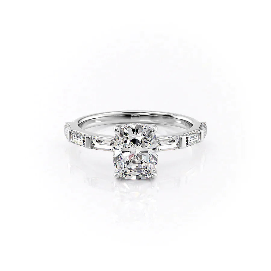 The Hailey Set With A 3.5 Carat Elongated Cushion Moissanite