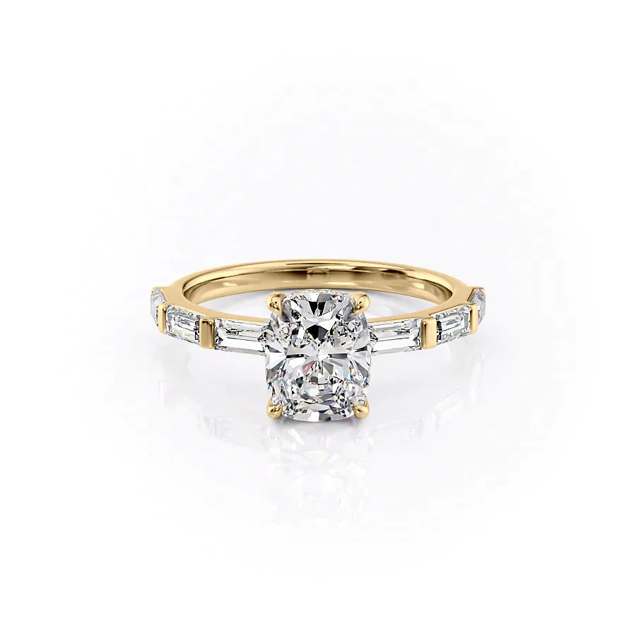 The Hailey Set With A 2 Carat Elongated Cushion Moissanite