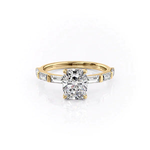 The Hailey Set With A 2.5 Carat Elongated Cushion Moissanite