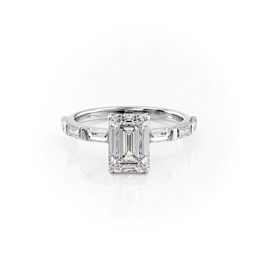 The Hailey Set With A 2.5 Carat Emerald Moissanite