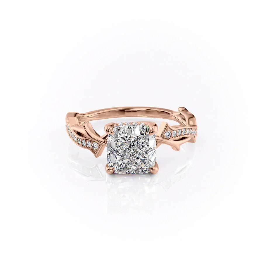 The Pave Twig Set With A 3.5 Carat Cushion Moissanite