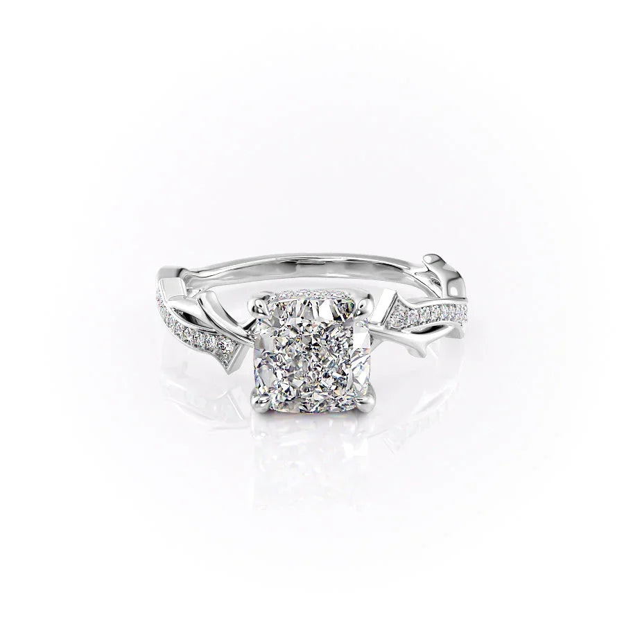 The Pave Twig Set With A Cushion Moissanite