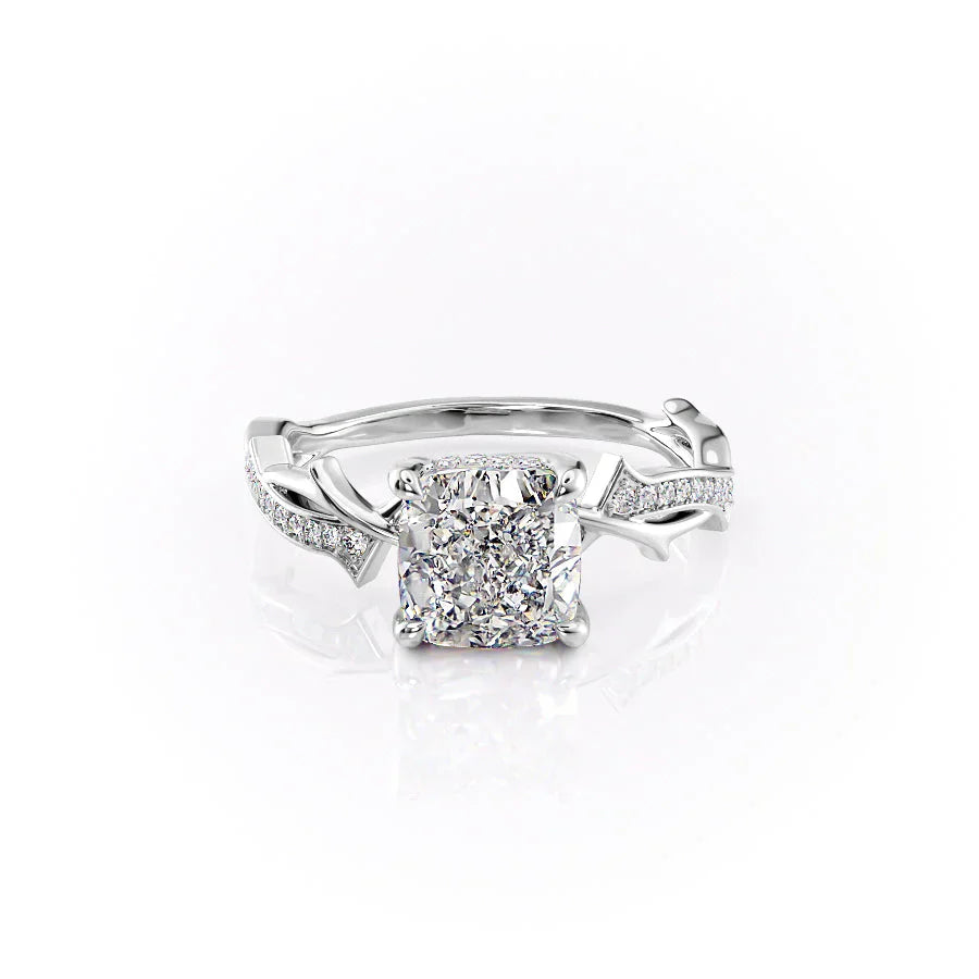 The Pave Twig Set With A 4.5 Carat Cushion Moissanite