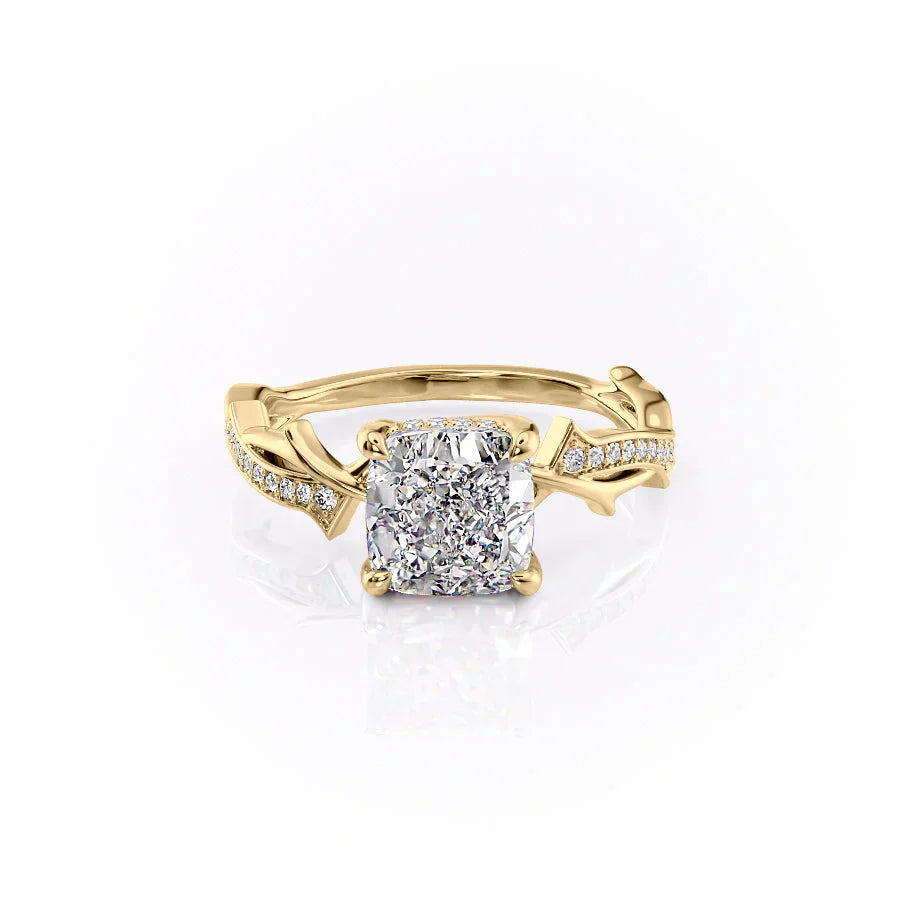 The Pave Twig Set With A 2.5 Carat Cushion Lab Diamond